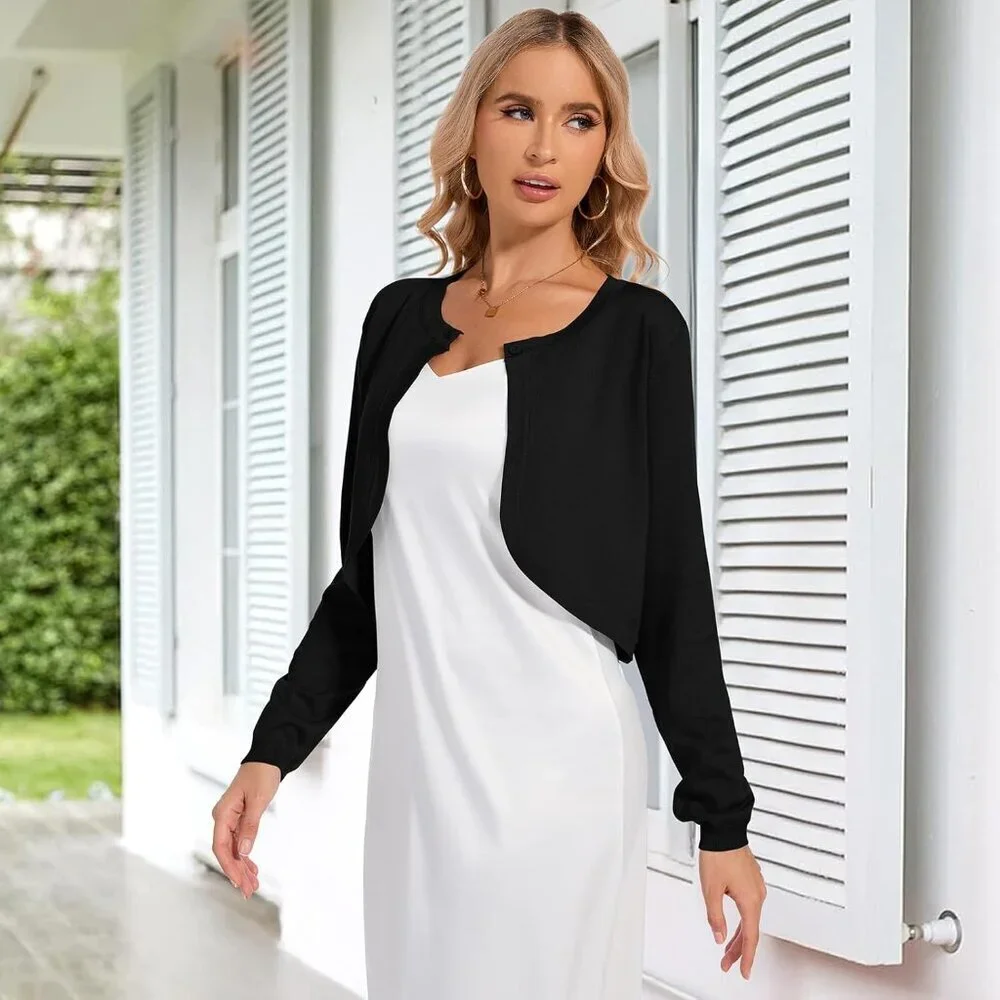 Women's Knit Cropped Open Front Cardigan Bolero Shrug for Dresses S-XL - Picture 3 of 5